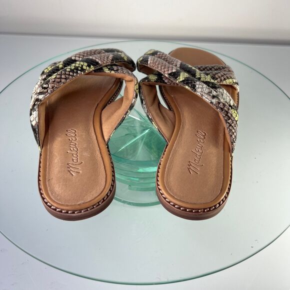 Madewell skyler slide sandals snake print leather brown green cross strap - Picture 4 of 6